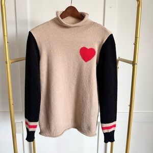 Made with Love tan black red turtleneck heart sweater womens size m